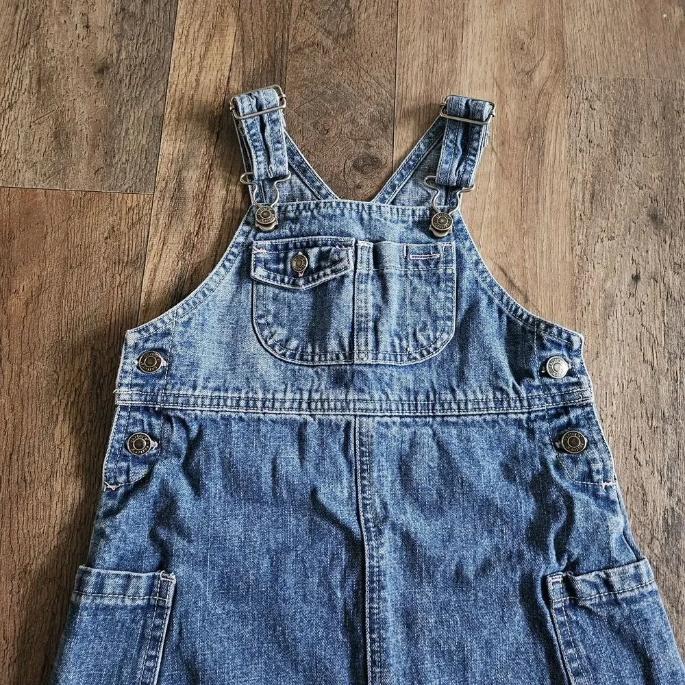 Vintage Y2K Carters Floral Embroidered Denim Overall Pinafore Dress Toddler 3T